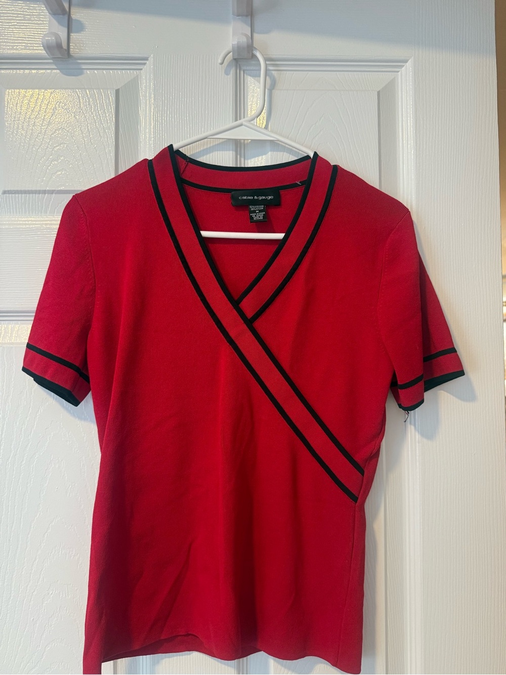 Cable & Gauge Red Short-Sleeve Wrap-Style Trim Top